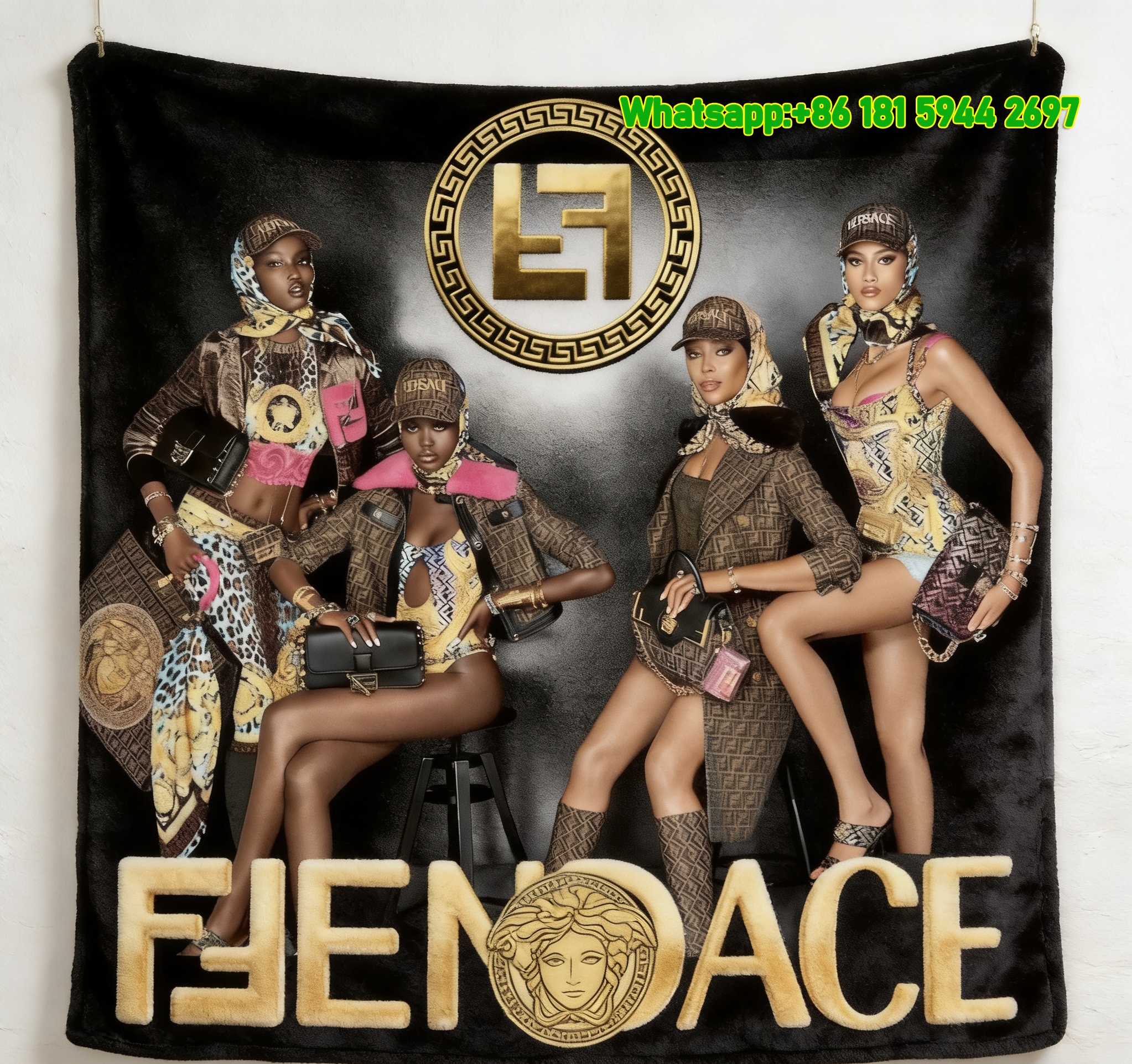 Fendace Fendi x Versace Luxury Fashion Flannel Throw Blanket IMG_9559